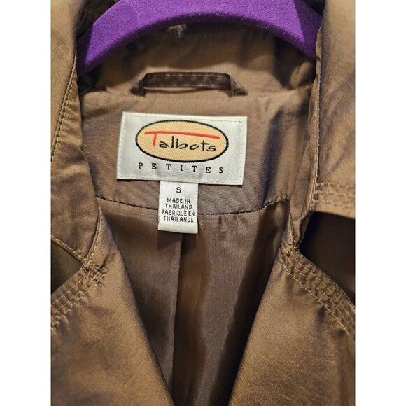 Women's Talbots Petites Iridescent Lined Belted Raincoat Bronze/Brown Size Small - Picture 2 of 10